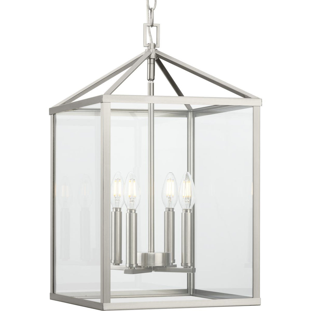 Hilllcrest Collection Four-Light Brushed Nickel Transitional Hall & Foyer Light - Dry Location Listed - Model P500440-009