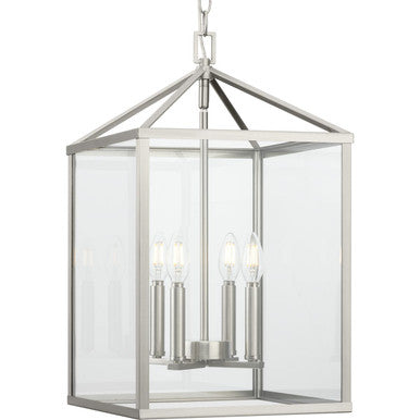 Hilllcrest Collection Four-Light Brushed Nickel Transitional Hall & Foyer Light - Dry Location Listed - Model P500440-009