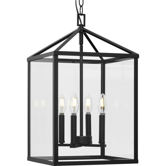 Progress Lighting Hall & Foyer Light - Hilllcrest Collection Four-Light Matte Black Transitional Hall & Foyer Light - Model P500440-31M
