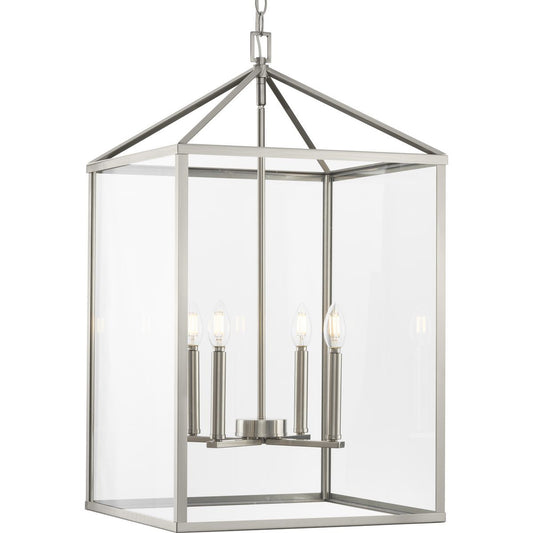 Progress Lighting Hall & Foyer Light - Hilllcrest Collection Four-Light Brushed Nickel Transitional Hall & Foyer Light - Model P500441-009