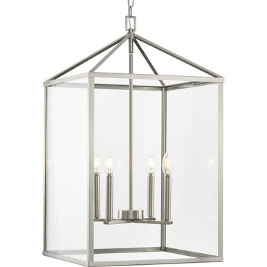 Hilllcrest Collection Four-Light Brushed Nickel Transitional Hall & Foyer Light - Dry Location Listed - Model P500441-009