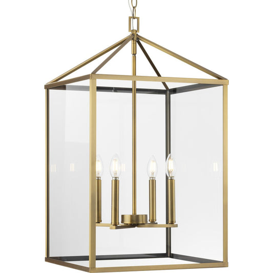 Progress Lighting Hall & Foyer Light - Hilllcrest Collection Four-Light Vintage Brass Transitional Hall & Foyer Light - Model P500441-163