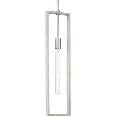 Boundary Collection One-Light Brushed Nickel Grey Washed Oak Modern Pendant - Dry Location Listed