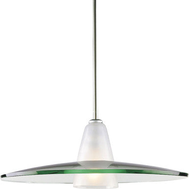 Modern Pendant One-Light Brushed Nickel Clear and Etched Glass Pendant Light - Dry Location Listed