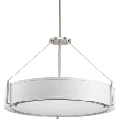 Ratio Collection Six-Light Brushed Nickel Fabric Shade Coastal Pendant Light - Dry Location Listed