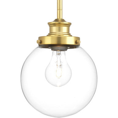 Penn Collection One-Light Natural Brass Clear Glass Farmhouse Mini-Pendant Light - Dry Location Listed