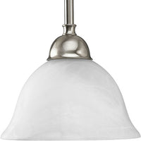 Avalon Collection One-Light Brushed Nickel Alabaster Glass Traditional Mini-Pendant Light - Dry Location Listed