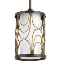 Cirrine Collection One-Light Antique Bronze Etched White Glass Global Mini-Pendant Light - Dry Location Listed