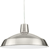 Metal Shade Collection One-Light Brushed Nickel Spun Metal Shade Farmhouse Pendant Light - Damp Location Listed