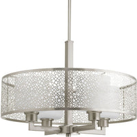 Mingle Collection Four-Light Brushed Nickel Etched Parchment Glass Global Pendant Light - Dry Location Listed