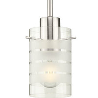 Modern Pendant One-Light Brushed Nickel Clear And Etched Glass Mini-Pendant Light - Dry Location Listed