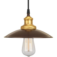 Archives Collection One-Light Antique Bronze Brass Paint Inside Metal Shade Farmhouse Mini-Pendant Light - Dry Location Listed