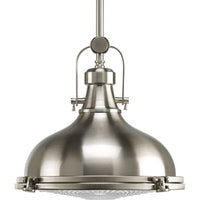 Fresnel Lens LED Collection Brushed Nickel Clear Fresnel Glass Coastal Pendant Light - Damp Location Listed - Model P5188-0930K9