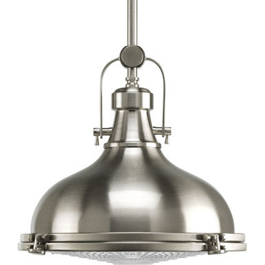 Fresnel Lens Collection One-Light Brushed Nickel Fresnel Glass Coastal Pendant Light - Damp Location Listed