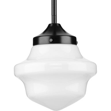 School House Pendant Collection One-Light Matte Black Opal Glass Coastal Mini-Pendant Light - Dry Location Listed