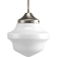 School House Pendant Collection One-Light Brushed Nickel White Opal Glass Coastal Mini-Pendant Light - Dry Location Listed