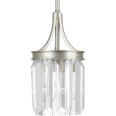 Glimmer Collection One-Light Silver Ridge Clear Glass Luxe Mini-Pendant Light - Dry Location Listed