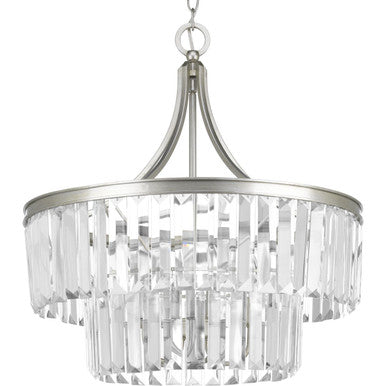 Glimmer Collection Five-Light Silver Ridge Clear Glass Luxe Pendant Light - Dry Location Listed