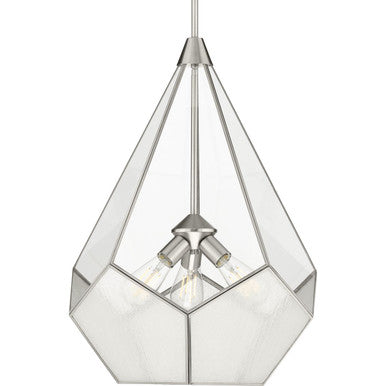 Cinq Collection Three-Light Brushed Nickel Clear Glass Global Pendant Light - Dry Location Listed
