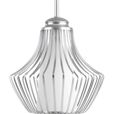 Finn Collection One-Light Metallic Silver Etched White Glass Global Pendant Light - Dry Location Listed