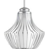 Finn Collection One-Light Metallic Silver Etched White Glass Global Pendant Light - Dry Location Listed
