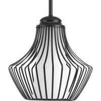 Finn Collection One-Light Matte Black Etched White Glass Global Pendant Light - Dry Location Listed