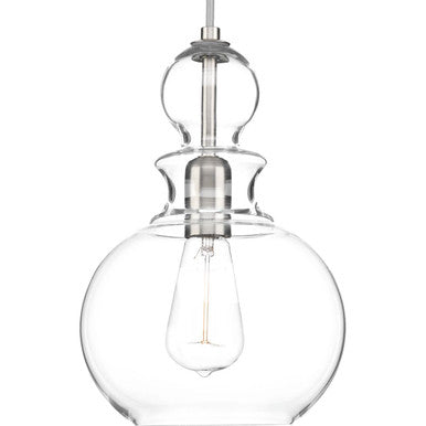 Staunton Collection One-Light Brushed Nickel Clear Glass Global Pendant Light - Dry Location Listed - Model P5334-09
