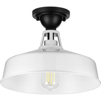 Cedar Springs Collection White One-Light Farmhouse Semi-Flush Mount - Damp Location Listed