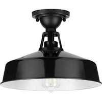 Cedar Springs Collection Black One-Light Farmhouse Semi-Flush Mount - Damp Location Listed
