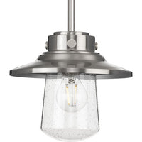 Tremont Collection One-Light Stainless Steel and Clear Seeded Glass Farmhouse Style Hanging Mini-Pendant Light - Damp Location Listed