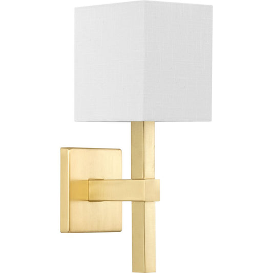 Progress Lighting Wall Sconce Light - Metro Collection One-Light New Traditional Satin Brass Summer Linen Wall Light - Model P710016-012