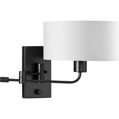 Carrick Collection One-Light Matte Black Summer Linen Shade Transitional Wall Light - Damp Location Listed