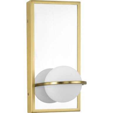 Pearl LED Collection Mid-Century Modern Satin Brass Etched Opal Glass Wall Bracket - Damp Location Listed