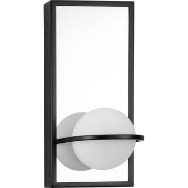 Pearl LED Collection Mid-Century Modern Matte Black Etched Opal Glass Wall Bracket - Damp Location Listed