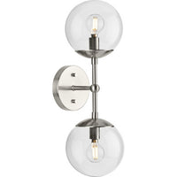 Atwell Collection Two-Light Brushed Nickel Mid-Century Modern Wall Sconce - Damp Location Listed
