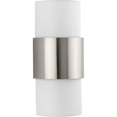 Silva Collection Two-Light Brushed Nickel White Linen Shade Wall Sconce - Damp Location Listed