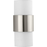 Silva Collection Two-Light Brushed Nickel White Linen Shade Wall Sconce - Damp Location Listed