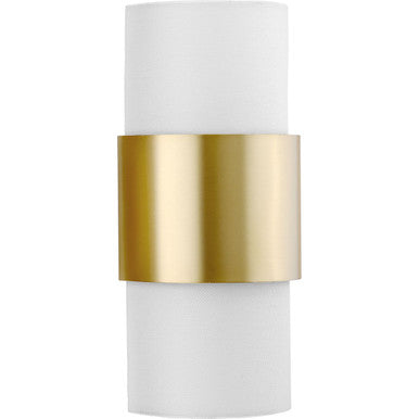 Silva Collection Two-Light Brushed Bronze White Linen Shade Wall Sconce - Damp Location Listed