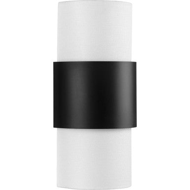 Silva Collection Two-Light Matte Black White Linen Shade Wall Sconce - Damp Location Listed