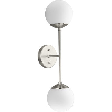 Haas Collection Two-Light Brushed Nickel Mid-Century Modern Wall Bracket - Damp Location Listed