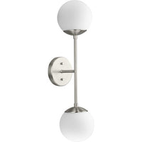 Haas Collection Two-Light Brushed Nickel Mid-Century Modern Wall Bracket - Damp Location Listed