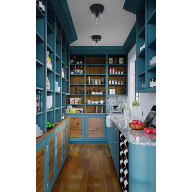 Stockbrace Collection Three-Light Matte Black and Clear Glass Farmhouse Style Flush Mount Ceiling Light - Damp Location Listed