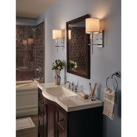 Status Collection One-Light Polished Chrome Off-White textured Fabric Shade Coastal Bath Vanity Light - Damp Location Listed