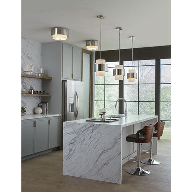 Silva Collection Two-Light Brushed Nickel White Linen Shade 14