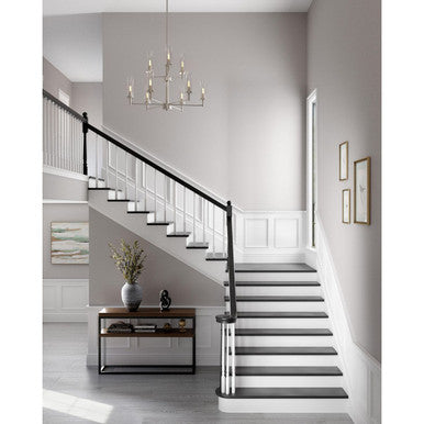 Kellwyn Collection Nine-Light Brushed Nickel and Clear Glass Transitional Style Chandelier Light - Dry Location Listed