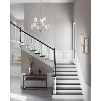 Adley Collection Nine-Light Brushed Nickel Etched White Opal Glass New Traditional Chandelier - Dry Location Listed