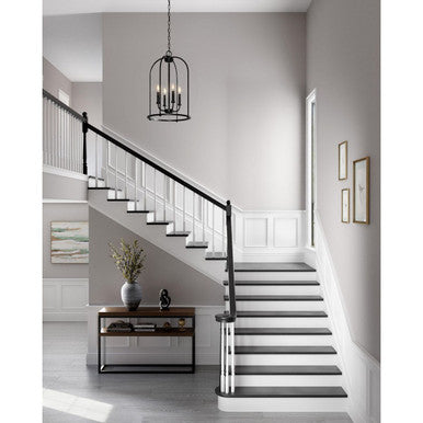 Leyden Collection Four-Light Matte Black Farmhouse Style Foyer Pendant Light - Dry Location Listed