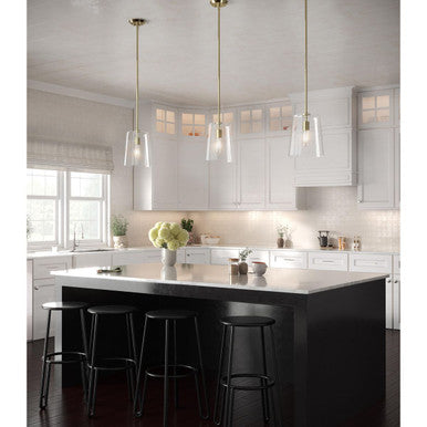 Clarion Collection One-Light Satin Brass Clear Glass Transitional Pendant - Dry Location Listed - Model P500242-012
