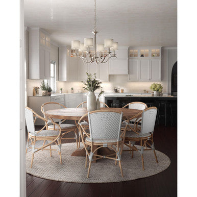 Inspire Collection Six-Light Brushed Nickel White Linen Shade Traditional Chandelier Light - Dry Location Listed