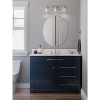 Hinton Collection Three-Light Brushed Nickel Clear Seeded Glass Farmhouse Bath Vanity Light - Damp Location Listed